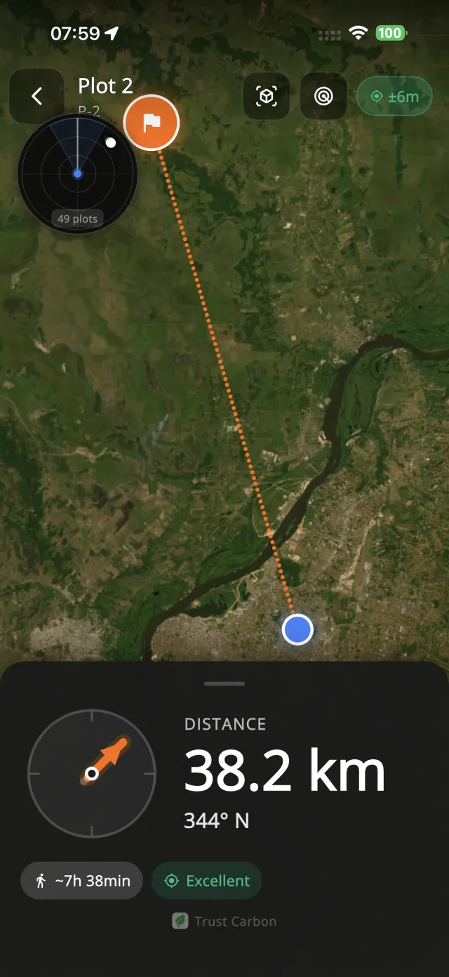 Trust Carbon App - Satellite Map with Route Navigation